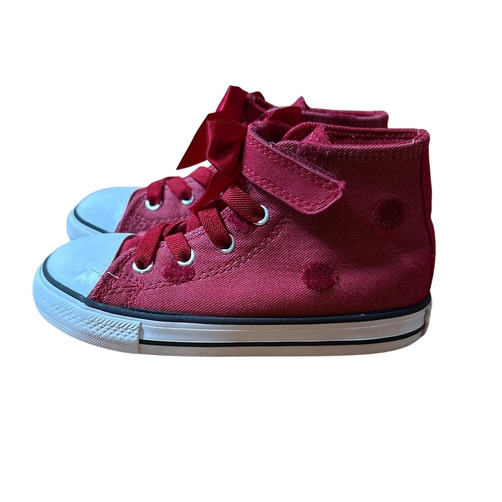 Converse Chuck Taylor All Star Girls Red Polka Dot Bow Sneaker SIZE 9